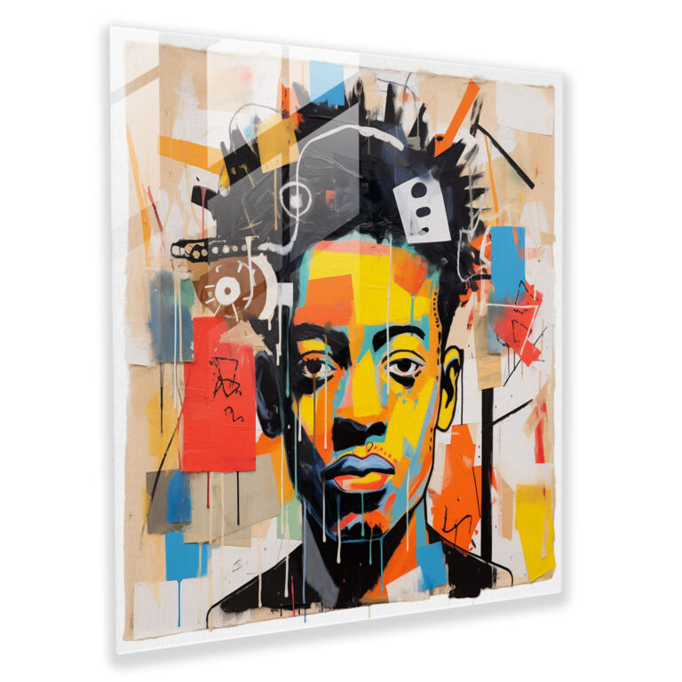 Basquiat-Inspired Glass Print - Basquiat, Mixed Media, Glass Print, Home Decoration