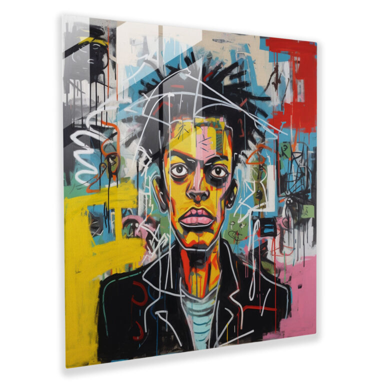 Basquiat-Inspired Glass Print - Basquiat, Modern Art, Raw Energy, Neo-Expressionist Painting