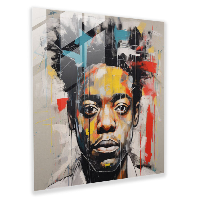 Basquiat Glass Print - Expressive Portraits - Basquiat, Raw Emotion, Home Decoration, Portraits