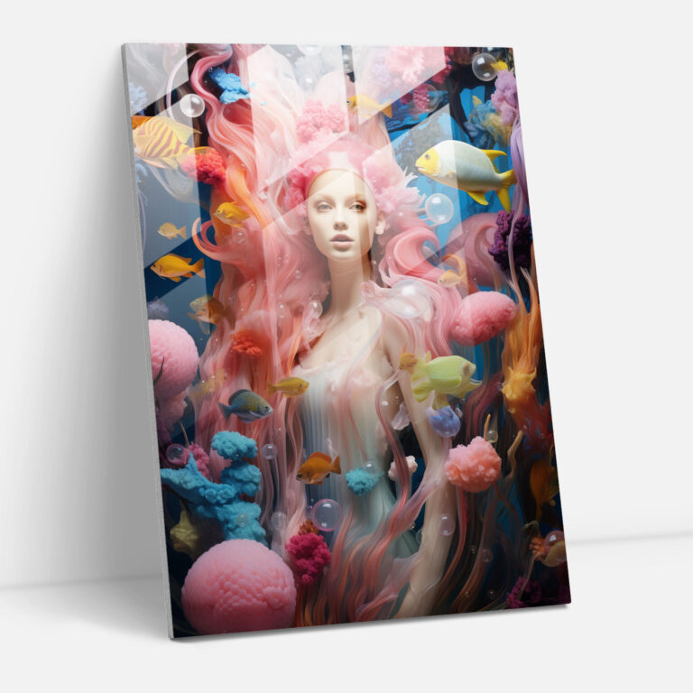 Barbie Glass Print - Underwater Fantasy - Barbie, Glass Art, Coral Reefs, Barbie