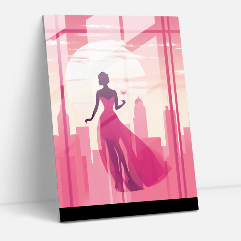 Barbie Glass Print - Retro Pink Cityscape - Barbie, Cityscape, Glass Wall Art, Wall Decoration