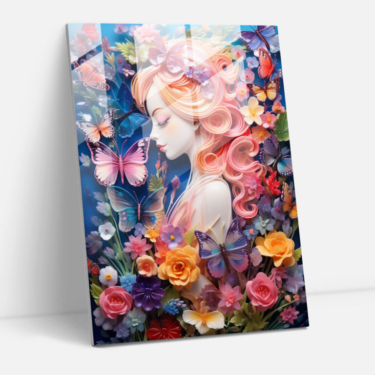 Barbie Glass Wall Art - Dreamy Garden - Barbie, Fluttering Butterflies, Vibrant Flowers, Glass Art