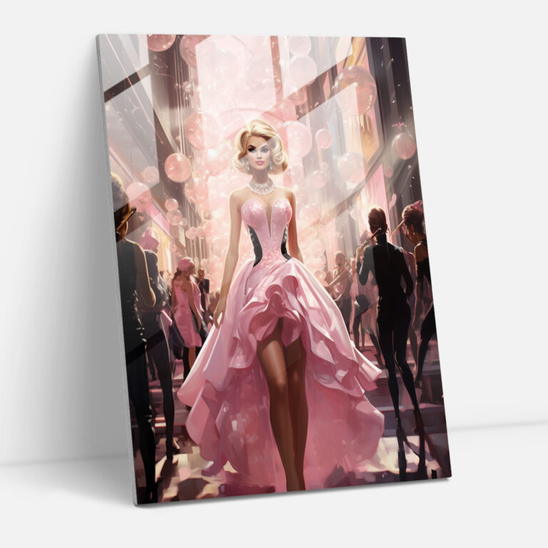 Barbie Glass Print - Glamorous Fashion Runway - Barbie, Glamorous Fashion Runway, Glass Art, Glitzy Lights