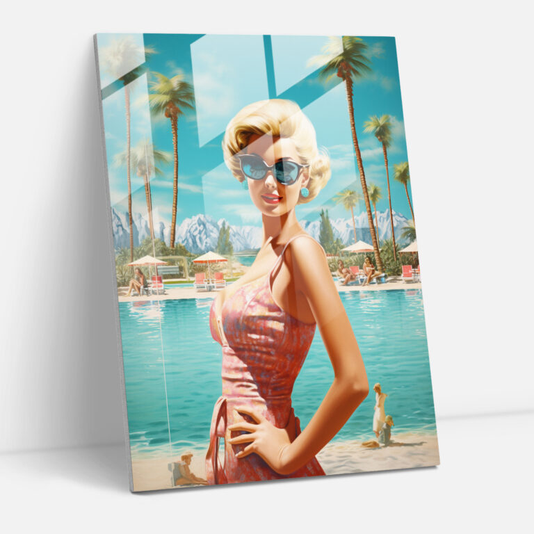 Barbie Glass Wall Art - Beach Vacation - Barbie, Palm Trees, Wall Decoration, Modern Art