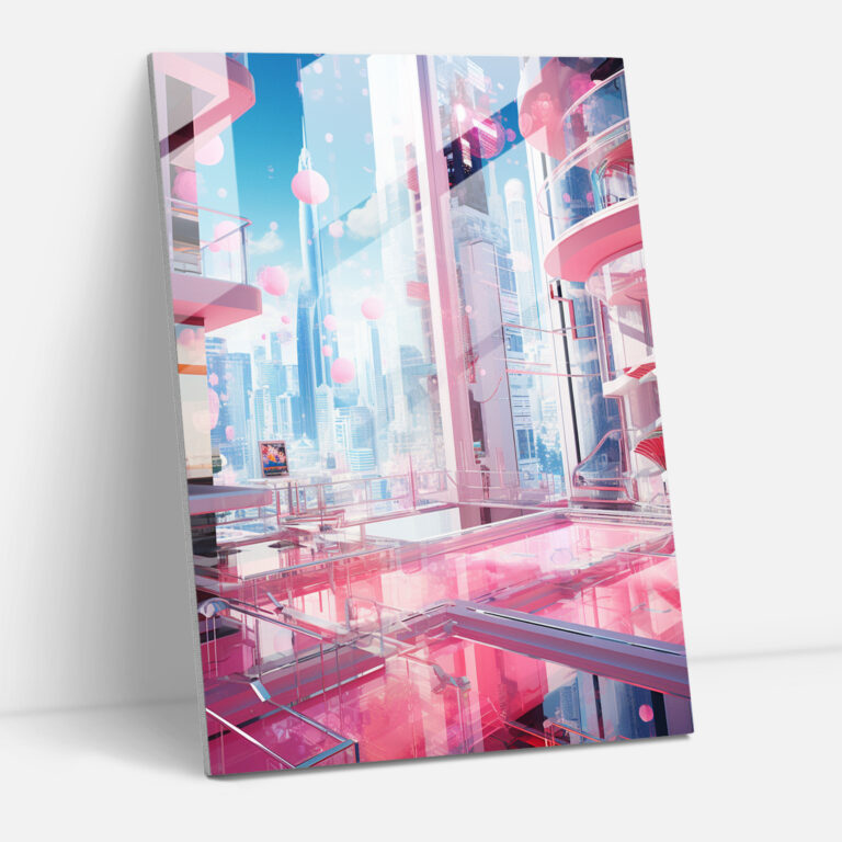 Barbie Glass Print - Futuristic Metropolis - Barbie, Modern Art, Sleek Architecture, Barbie