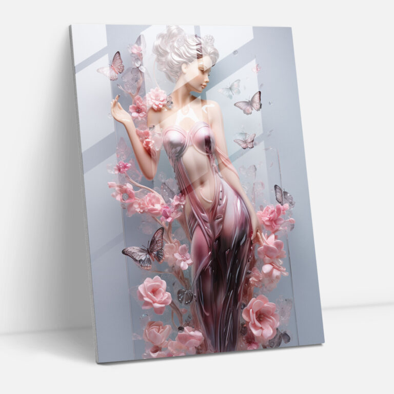 Barbie Glass Wall Art - Graceful Elegance - Barbie, Glass Art, Home Decoration, Cascading Flowers