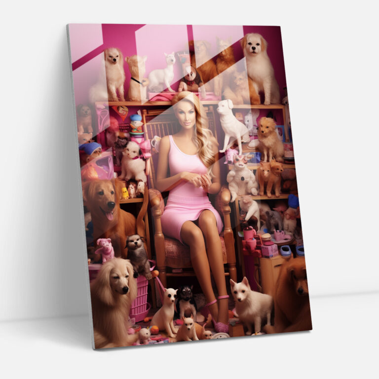 Barbie And Pets Glass Print - Barbie, Kittens, Modern Art, Companionship