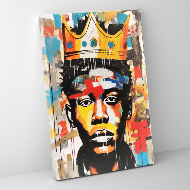 Basquiat Mixed Media Canvas Print - Basquiat, Canvas Wall Art, Signature Crown, Basquiat
