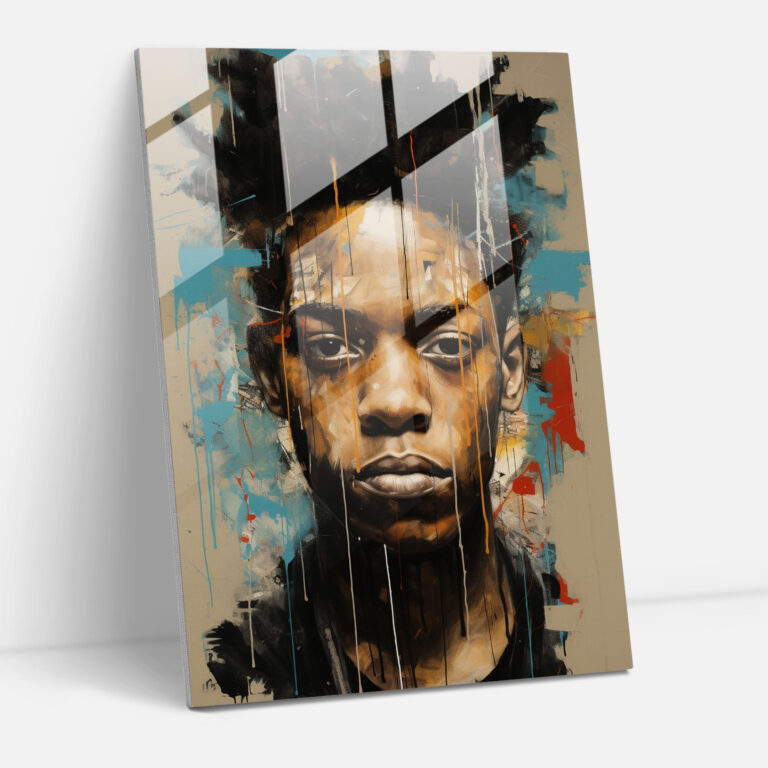 Basquiat Glass Print: Captivating Portrait - Basquiat, Modern Art, Portrait, Wall Decoration