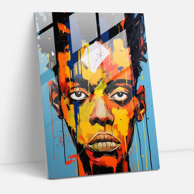 Basquiat Glass Print: Emotive Portrait - Basquiat, Wall Decoration, Modern Art, Glass Art