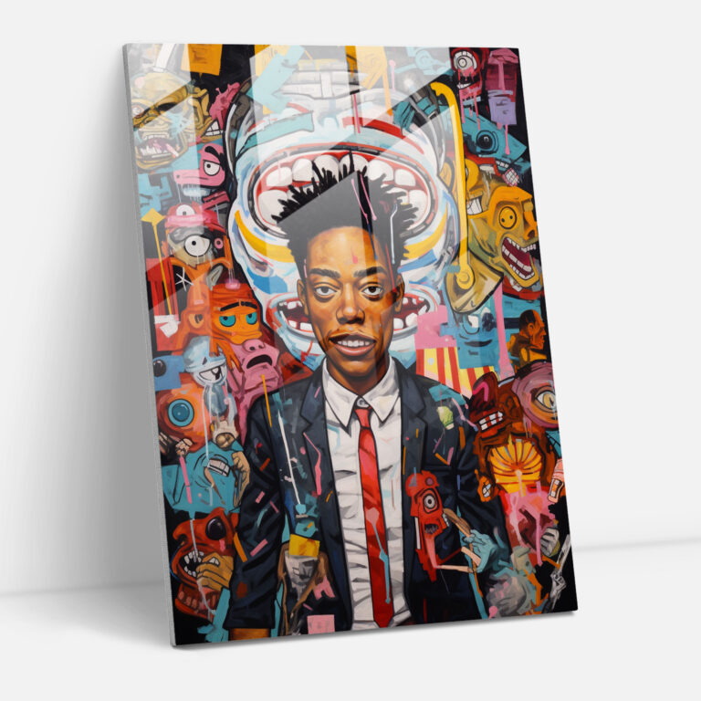 Basquiat Inspired Glass Wall Art: Surreal Dreamscape - Basquiat, Wall Decoration, Basquiat, Glass Wall Art