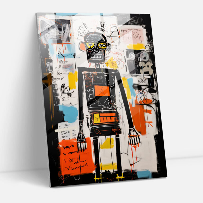 Textual Fusion Glass Print - Basquiat, Glass Art, Captivating, Modern Art