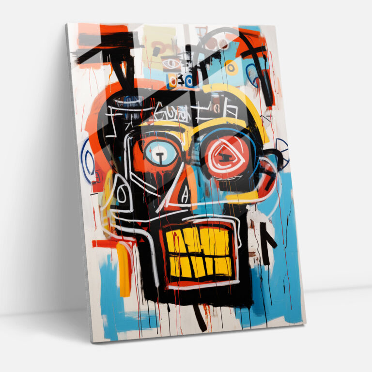 Expressive Faces Glass Print - Basquiat, Modern Art, Glass Print, Glass Art