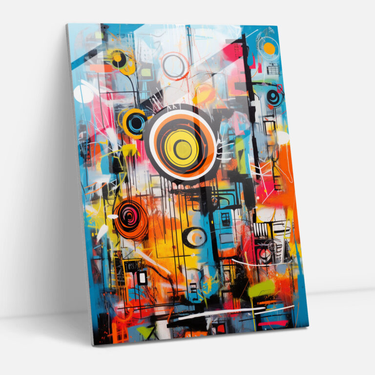 Basquiat Glass Print - Vibrant Cityscape - Basquiat, Graffiti, Modern Art, Cityscape