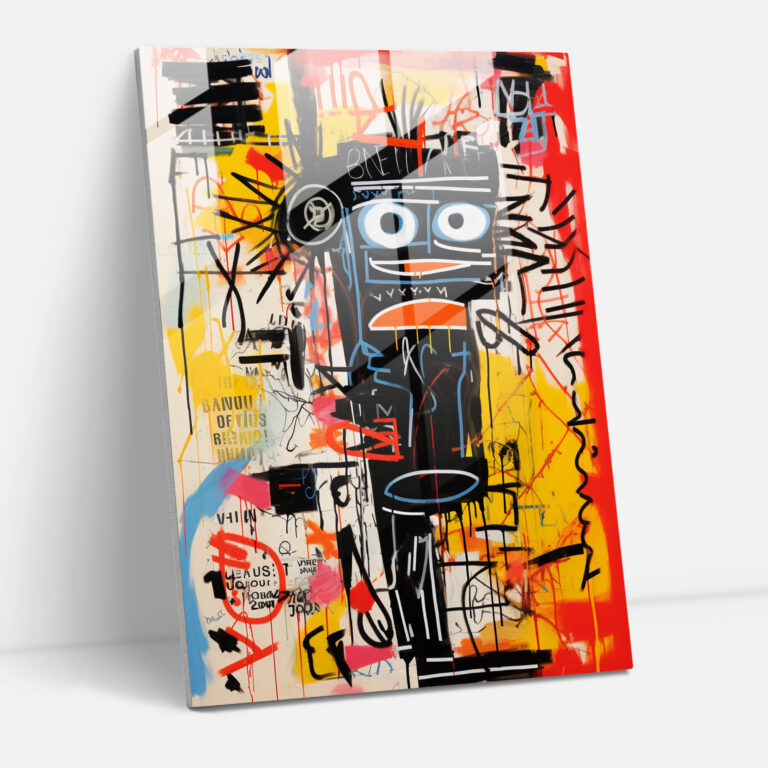 Basquiat Glass Print - Typography Fusion Glass Wall Art - Basquiat, Abstract Motifs, Glass Print, Wall Decoration