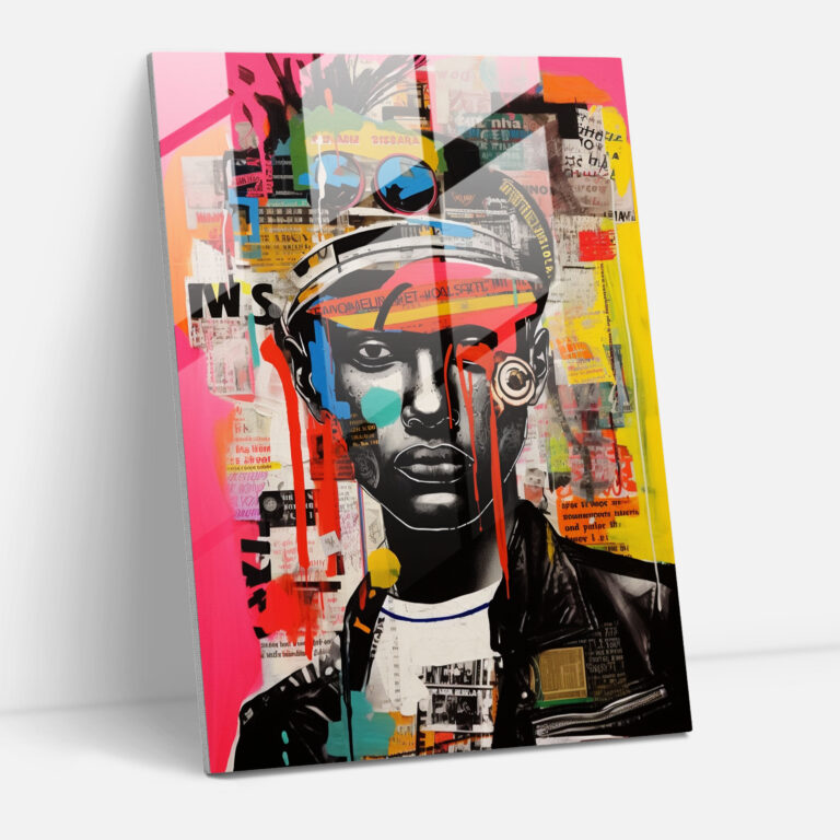 Basquiat Glass Print - Bold And Colorful Collage - Basquiat, Modern Art, Home Decoration, Wall Decoration