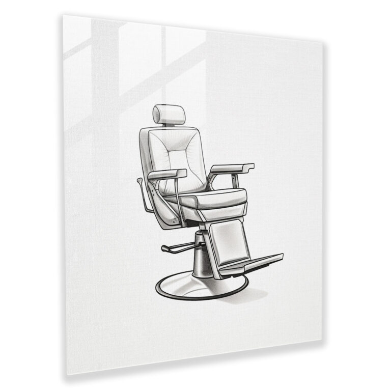 Sleek Barber Chair Glass Print - Barber, Modern Art, Barber, Line Drawing