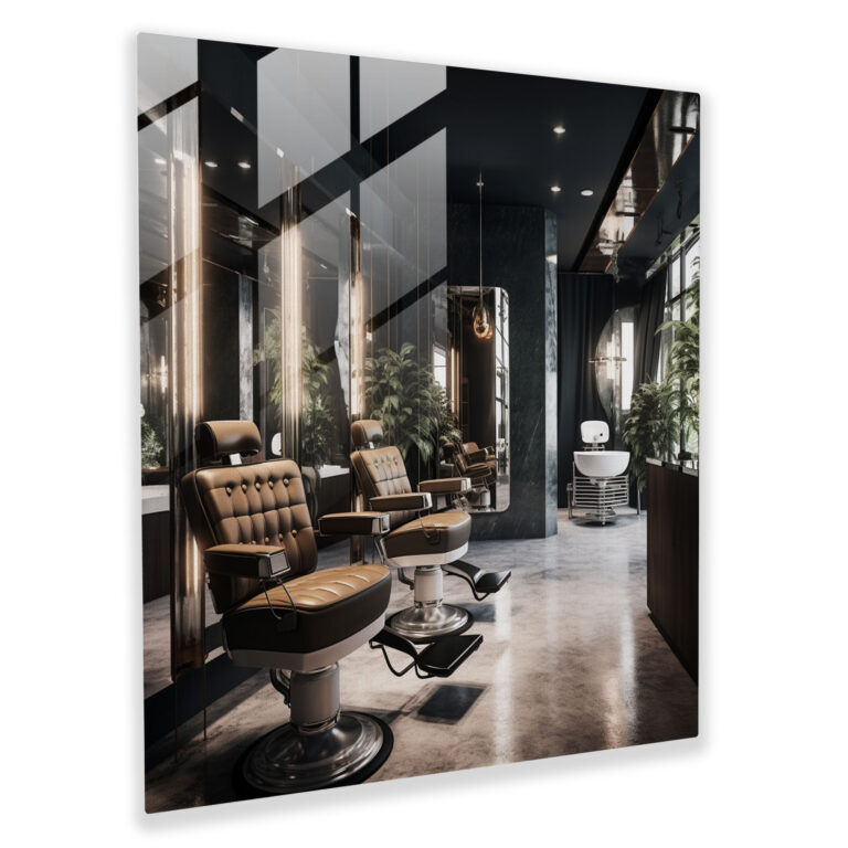 Modern Barber's Glass Print - Barber, Wall Decoration, Contemporary Barbershop Interior, Glass Print