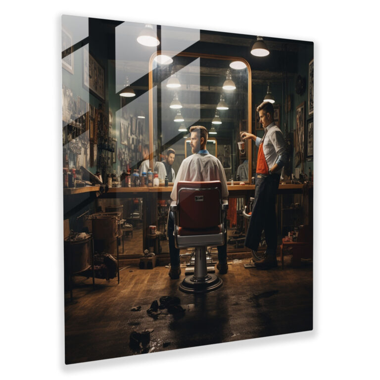 Reflection Of The Barber Glass Print - Barber, Reflection Of The Barber Glass Print, Barber's Reflection, Home Decoration