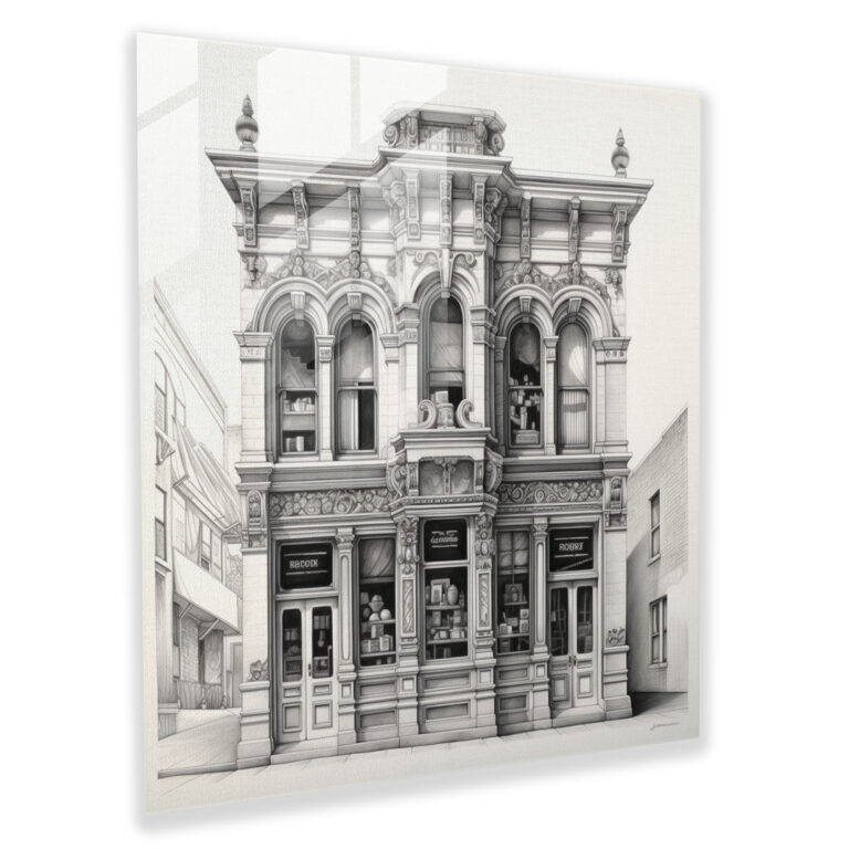 Barber's Heritage - Glass Print - Barber, Traditional Barber Shops, Nostalgia, Monochromatic Architectural Drawing
