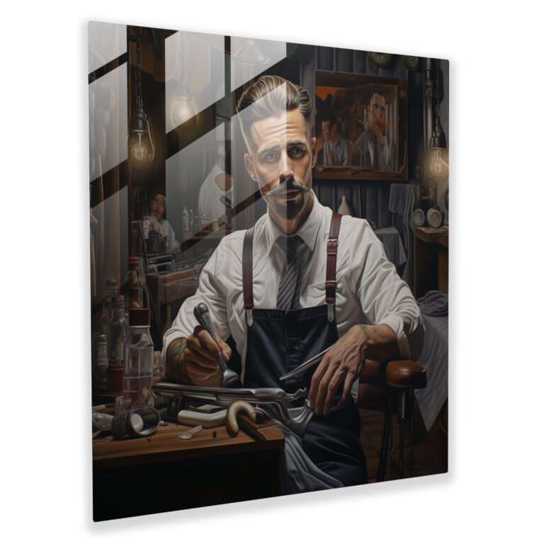 Barber Glass Print - Realistic Portrait - Barber, Wall Decoration, Home Decoration, Grooming Tools