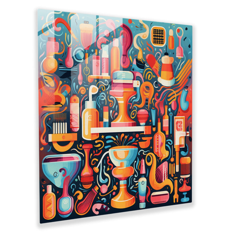 Barber Glass Print - Whimsical Illustration - Barber, Glass Print, Whimsical Illustration, Playful Patterns
