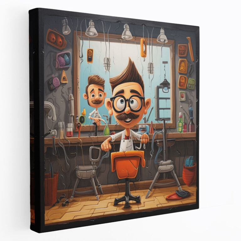 Playful Barber Cartoon Canvas Print - Barber, Wall Art, Home Decoration, Wall Decoration