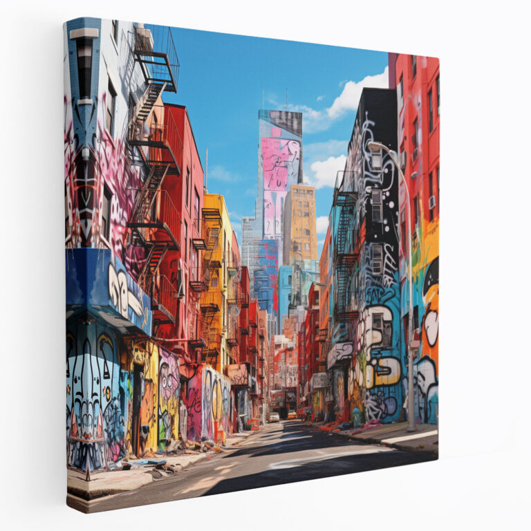 Basquiat Wall Art - Graffiti-Inspired Street Scene - Basquiat, Signature Color Palette, Canvas Print, Edgy