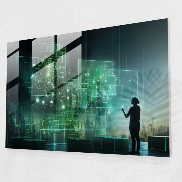 Blockchain Glass Wall Art - Blockchain, Data Streams, Glass Art, Landscape