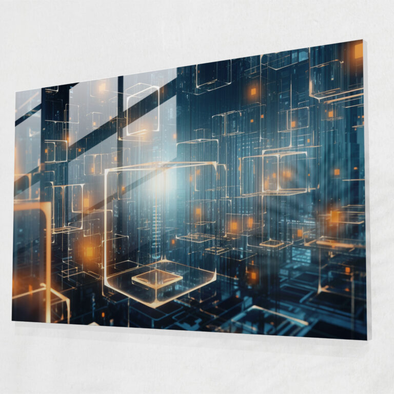 Blockchain Glass Wall Art - Blockchain, Technology, Future, Portrayal