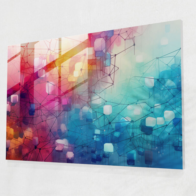 Blockchain Glass Print - Blockchain, Network, Interconnected Blocks, Blockchain