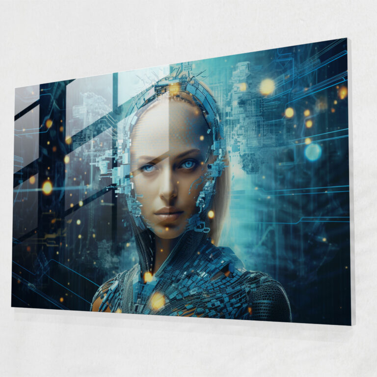 Blockchain Glass Wall Art - Blockchain, Wall Decoration, Futuristic Technology Elements, Glass Print