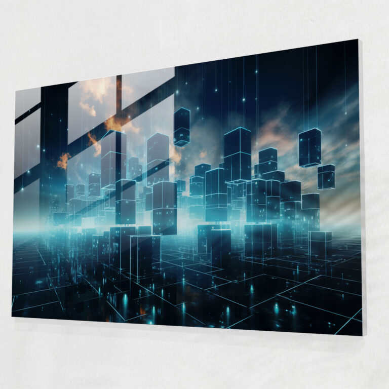 Blockchain Glass Wall Art - Blockchain, Wall Decoration, Futuristic Digital Artwork, Blockchain Glass Wall Art