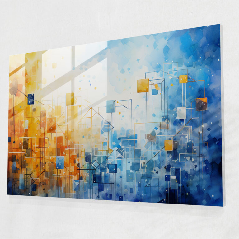 Blockchain Modern Art - Blockchain, Transparency, Glass Print, Impressionist Watercolor Painting