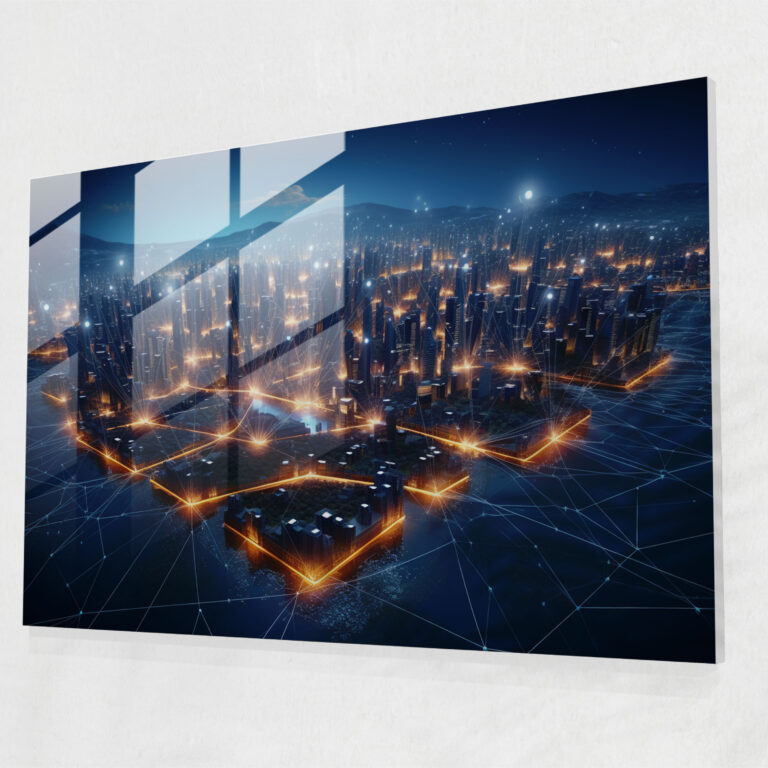 High-Quality Blockchain Glass Print - Blockchain, Intricate Detail, Home Decoration, Realistic 3D Rendering