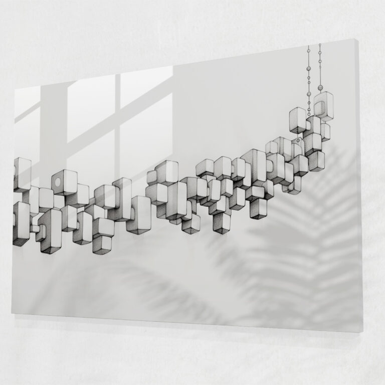 Blockchain Glass Wall Art - Blockchain, Glass Wall Art, Black And White Illustration, Blockchain