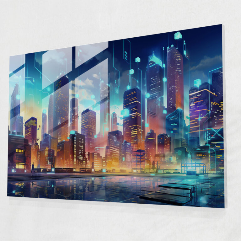 Blockchain Glass Print - Blockchain, Futuristic, Data Flowing, Glass Wall Art