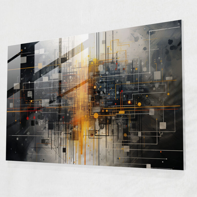Mixed Media Blockchain Glass Art - Blockchain, Traditional Artistic Techniques, Glass Print, Abstract Mixed Media Artwork