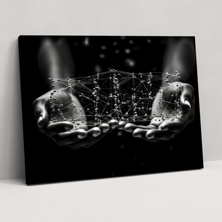 Blockchain Wall Decoration - Blockchain, Technology Decor, Canvas Wall Art, Hands Holding