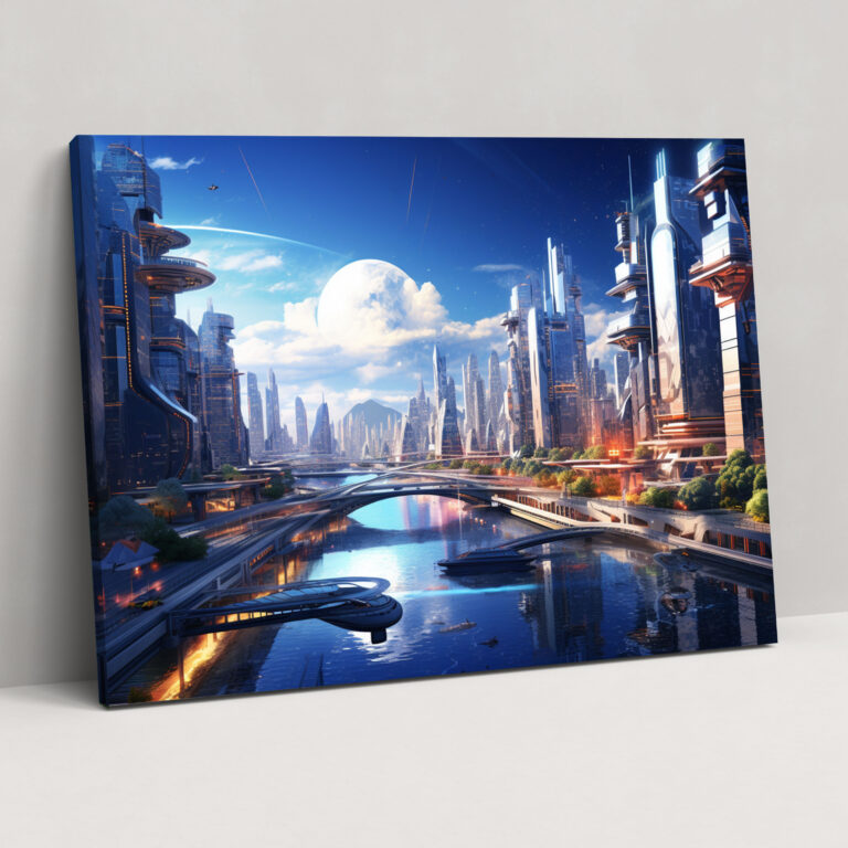 Futuristic Blockchain Canvas Print - Blockchain, Canvas Print, Technology-Driven, Futuristic Cityscape