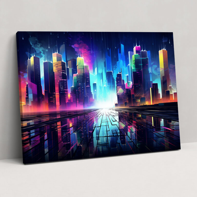 Blockchain Abstract Canvas Print - Blockchain, Vibrant Neon Colors, Canvas Print, Canvas Wall Art