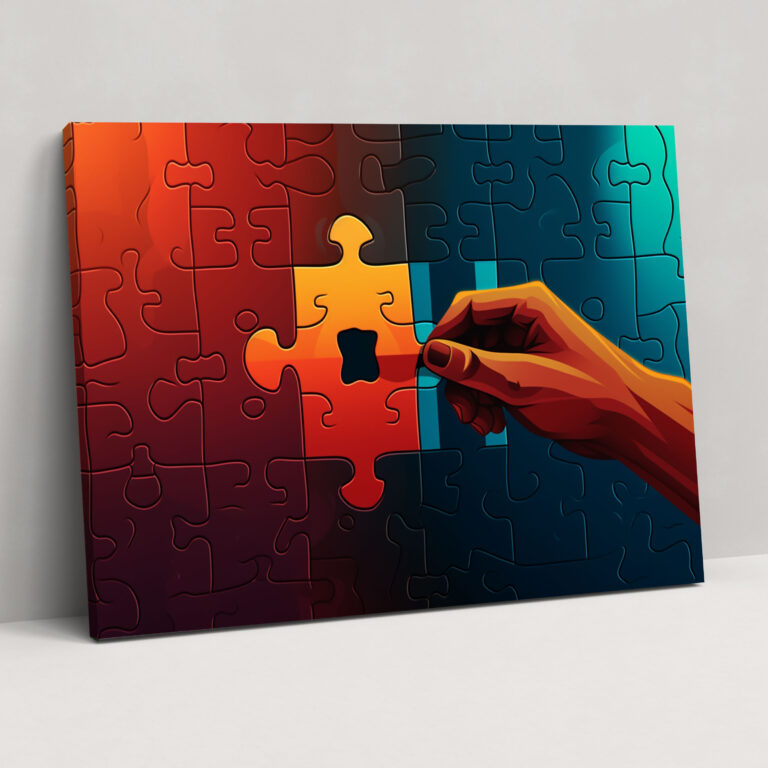 Blockchain Puzzle Hand Canvas Print - Blockchain, Hand Holding, Retro Poster Design, Blockchain