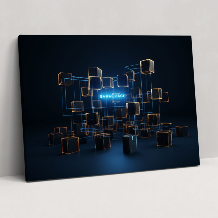 Interconnected Blocks Canvas Print - Blockchain, Series Of Interconnected Blocks, Word 'Blockchain', Simplicity