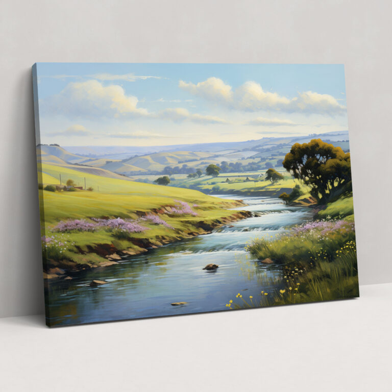 Blockchain Countryside Canvas Print - Blockchain, Serene Countryside Landscape, Rolling Hills, Oil Painting