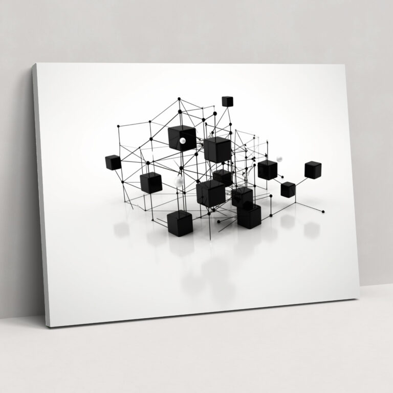 Blockchain Network Wall Art - Blockchain, Canvas, Black And White Illustration, Wall Decoration