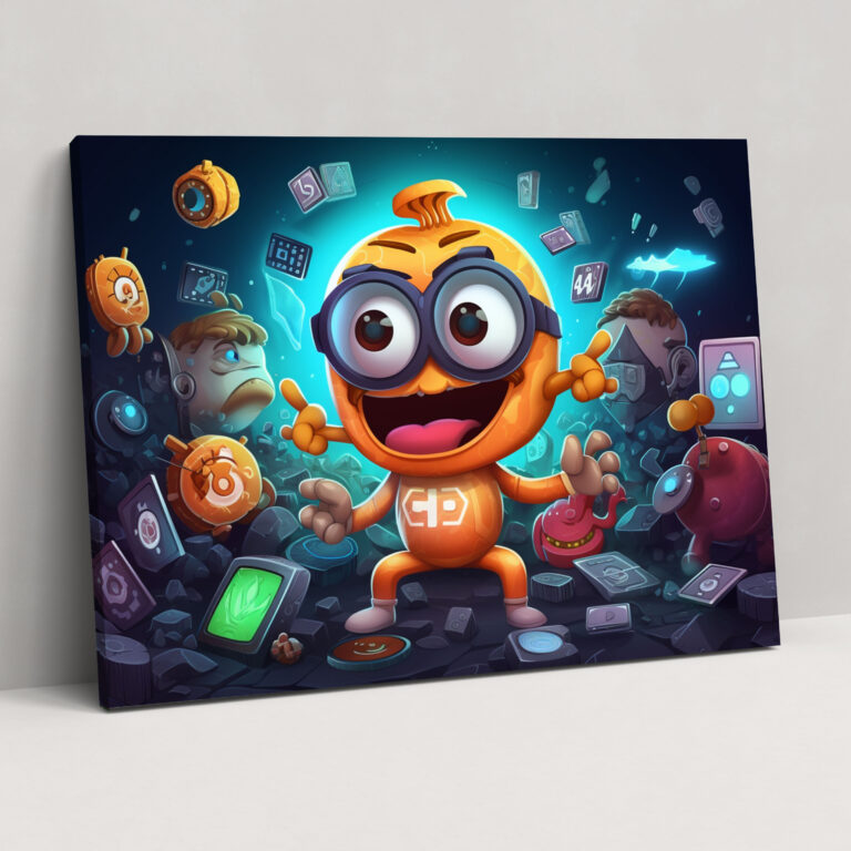 Blockchain Cartoon Canvas Print - Blockchain, Friendly Blockchain Character, Canvas, Digital Assets