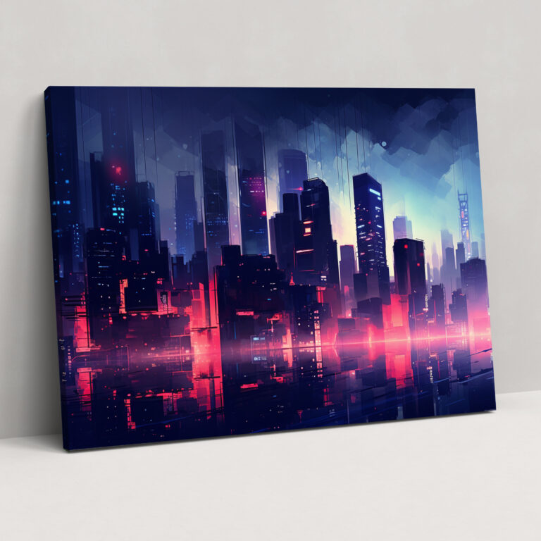 Blockchain Cityscape Wall Art - Blockchain, Digital Painting, Canvas Print, Wall Decoration