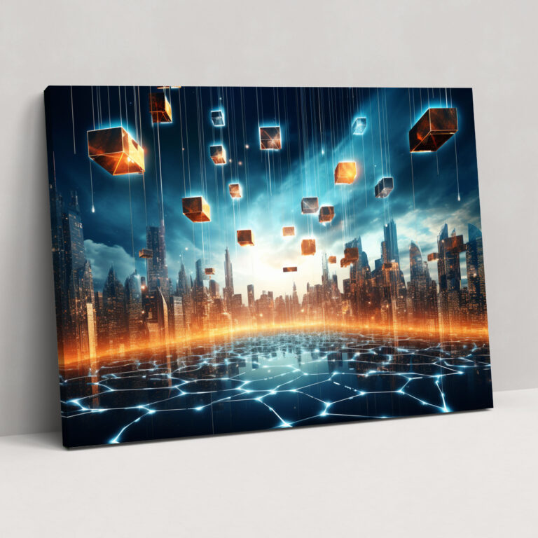 Blockchain City Skyline Wall Art - Blockchain, Blockchain Wall Decoration, Blockchain Canvas Print, Canvas