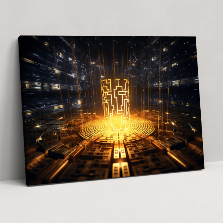 Golden Blockchain Symbol Wall Art - Blockchain, Canvas, Blockchain Wall Art, Home Decoration