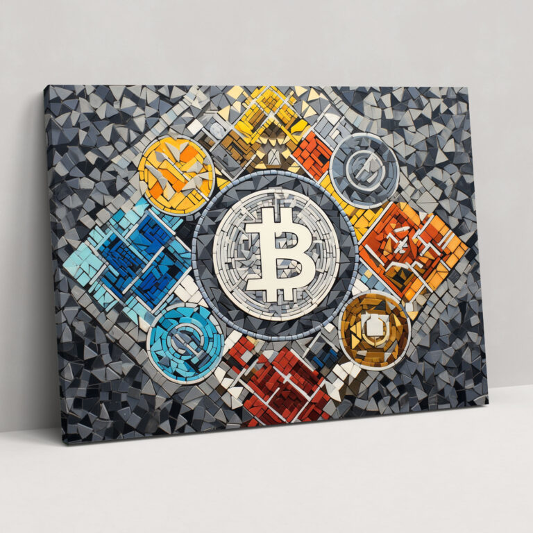 Blockchain Cryptocurrency Collage Canvas Print - Blockchain, Canvas Wall Art, Wall Decoration, Blockchain